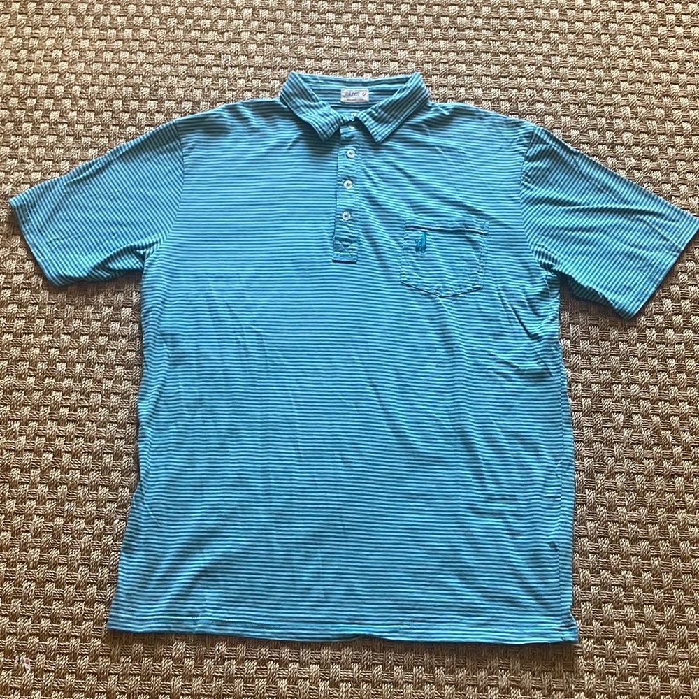 johnnie-O Teal Striped Polo Shirt